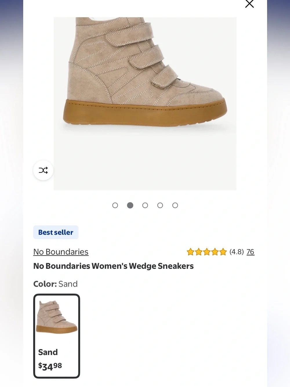 $3 💕5/$15 Women’s size 11 Wedge Suede High-Top Sneakers with Velcro Straps, NEW